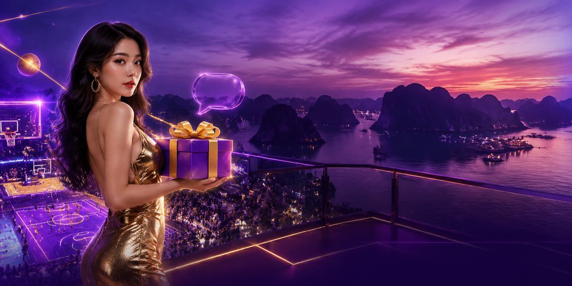 Cá cược bóng rổ ánh đèn neon với nền vịnh Hạ Long tuyệt đẹp buổi hoàng hôn