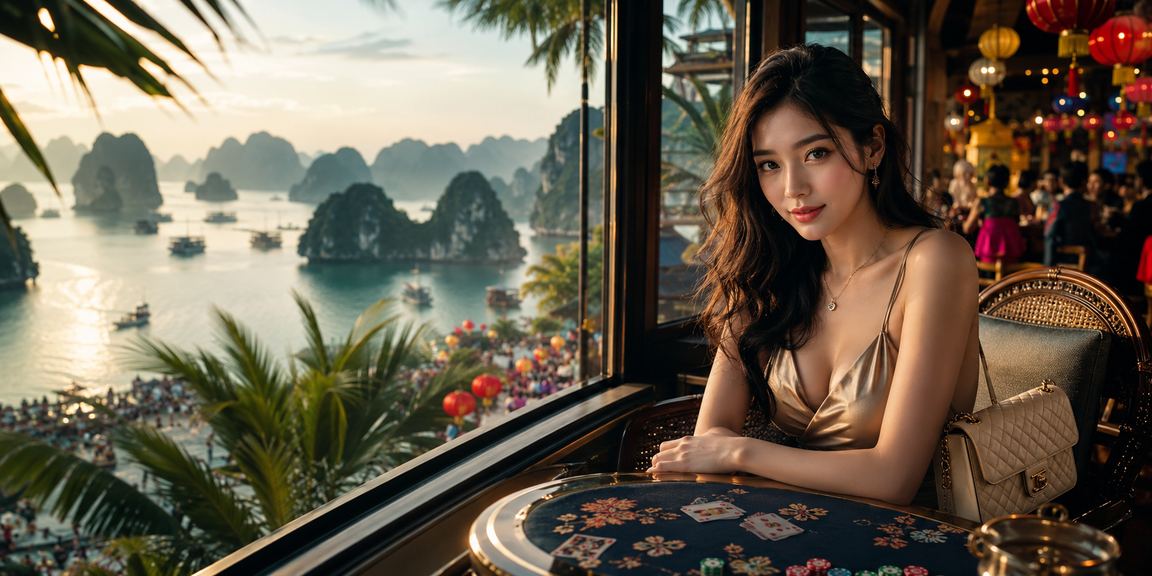 Người dùng chơi bài và cá cược tại Hạ Long Bay với ly cà phê